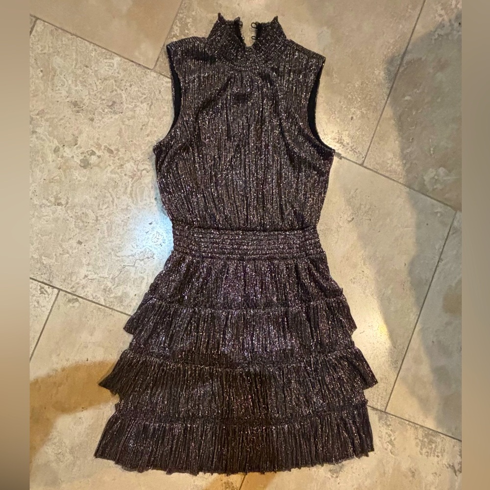 MSK petite sparkle gold foil dress